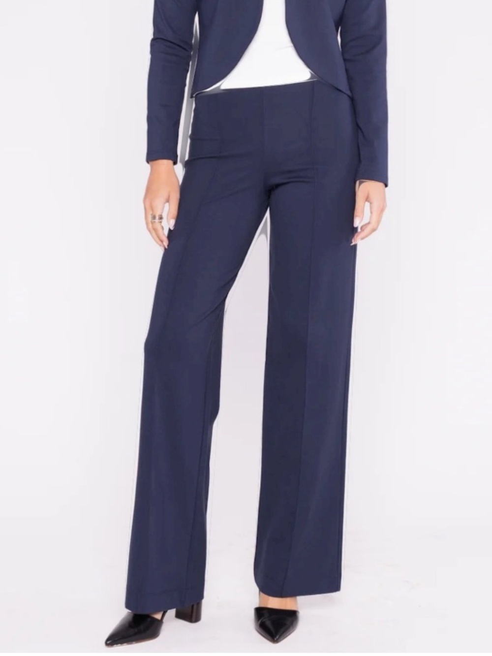 Ripley Rader Ponte Knit Straight Leg Pants Size 4/Large Navy High Rise Stretch